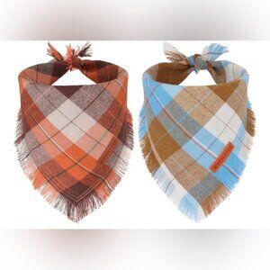 2 Pack Plaid Dog Bandanas in Orange and Blue - size Large